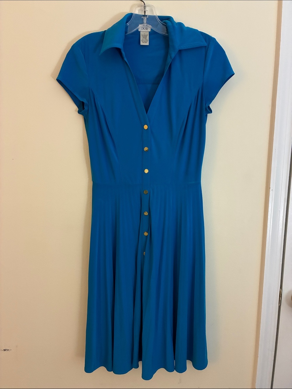 Cache Teal Midi Dress with Gold Buttons